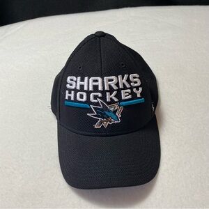 San Jose Sharks NHL Reebok Fitted L XL Cap Hat Center Ice Hockey Black Logo